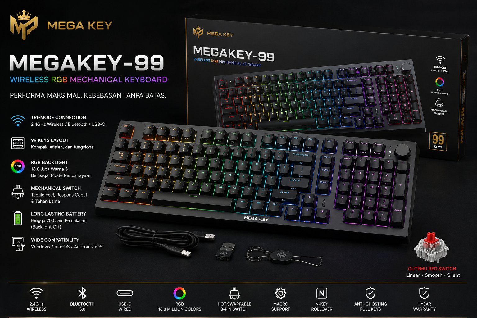 Keyboard Mekanik Wireless MEGAKEY-99