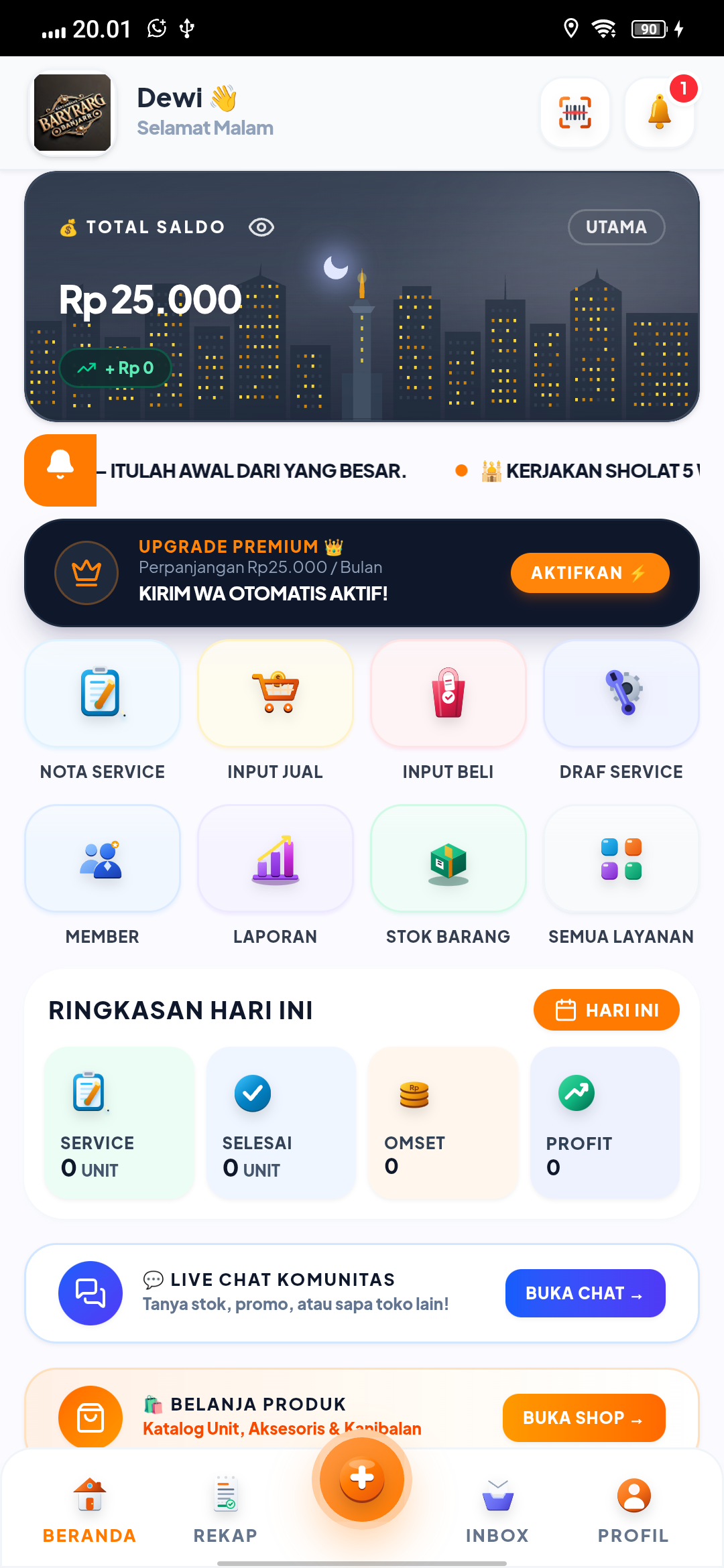 Dashboard Nota Service Digital