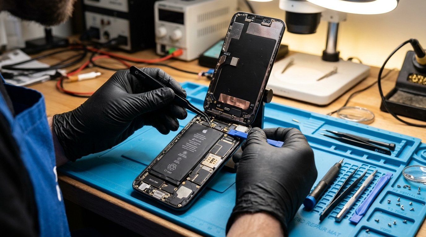 Foto reparasi smartphone Android dan iPhone layar sentuh dan baterai Mega Prima 99